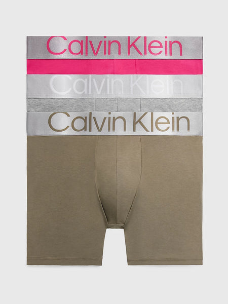 Calvin Klein 3 Pack Longer Legs Boxer Briefs Steel Cotton Cerise Lip Trunks And Boxers 2207