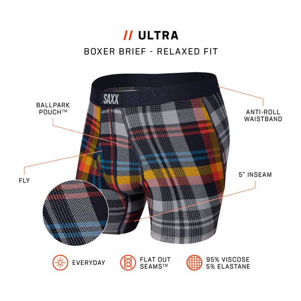 SAXX Ultra SXBB30F FFM ultra soft boxer briefs with multicolored checked  print