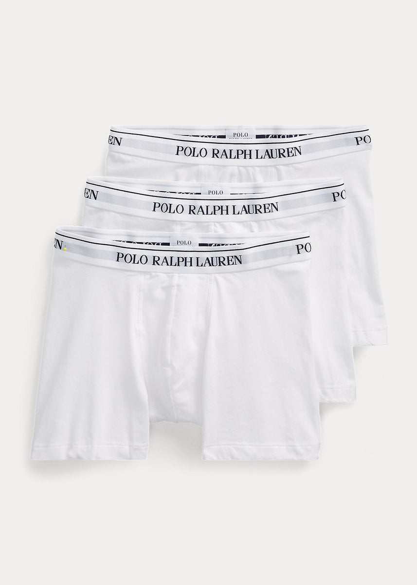 POLO RALPH LAUREN STRETCH COTTON BOXER BRIEF 3-PACK, White Men's Boxer