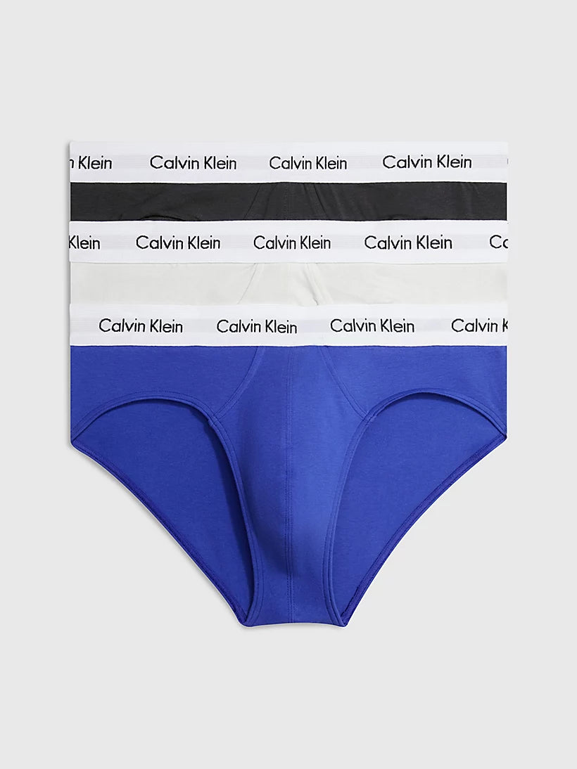 Calvin Klein 3 Pack Cotton Stretch Hip Briefs - Grey/Blue/Beige