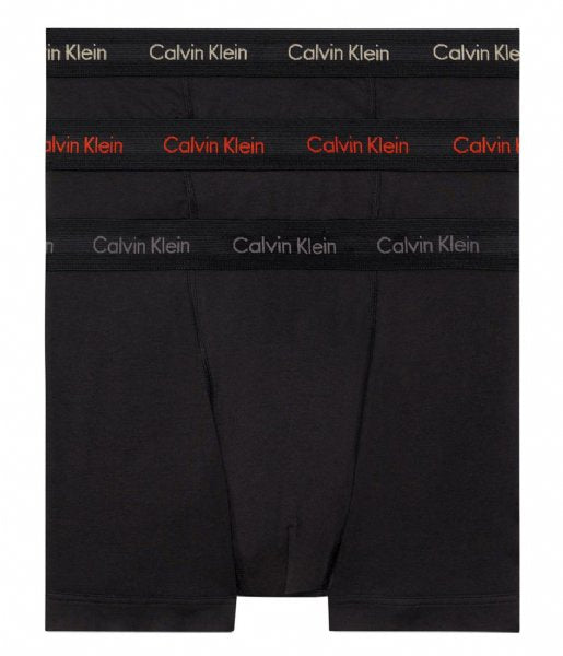 Calvin Klein 3 Pack Cotton Stretch Trunks -Black with Coloured Logos