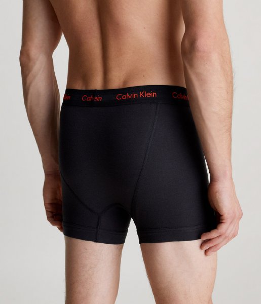 Calvin Klein 3 Pack Cotton Stretch Trunks -Black with Coloured Logos