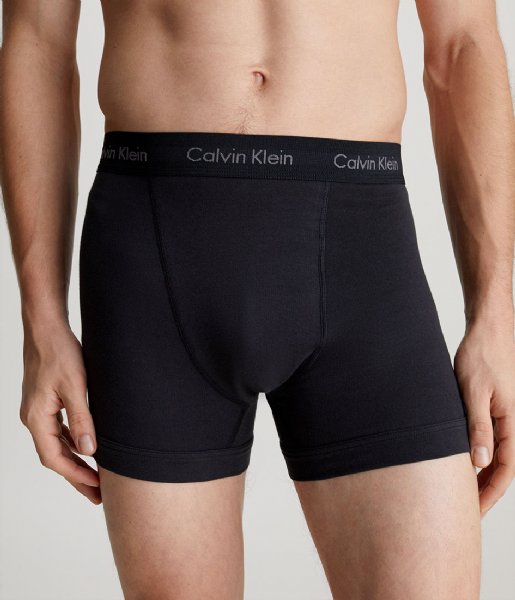 Calvin Klein 3 Pack Cotton Stretch Trunks -Black with Coloured Logos