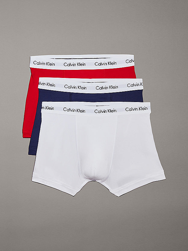 Calvin Klein 3 Pack Cotton Stretch - Normal Rise Trunks ( White / Red / Navy )