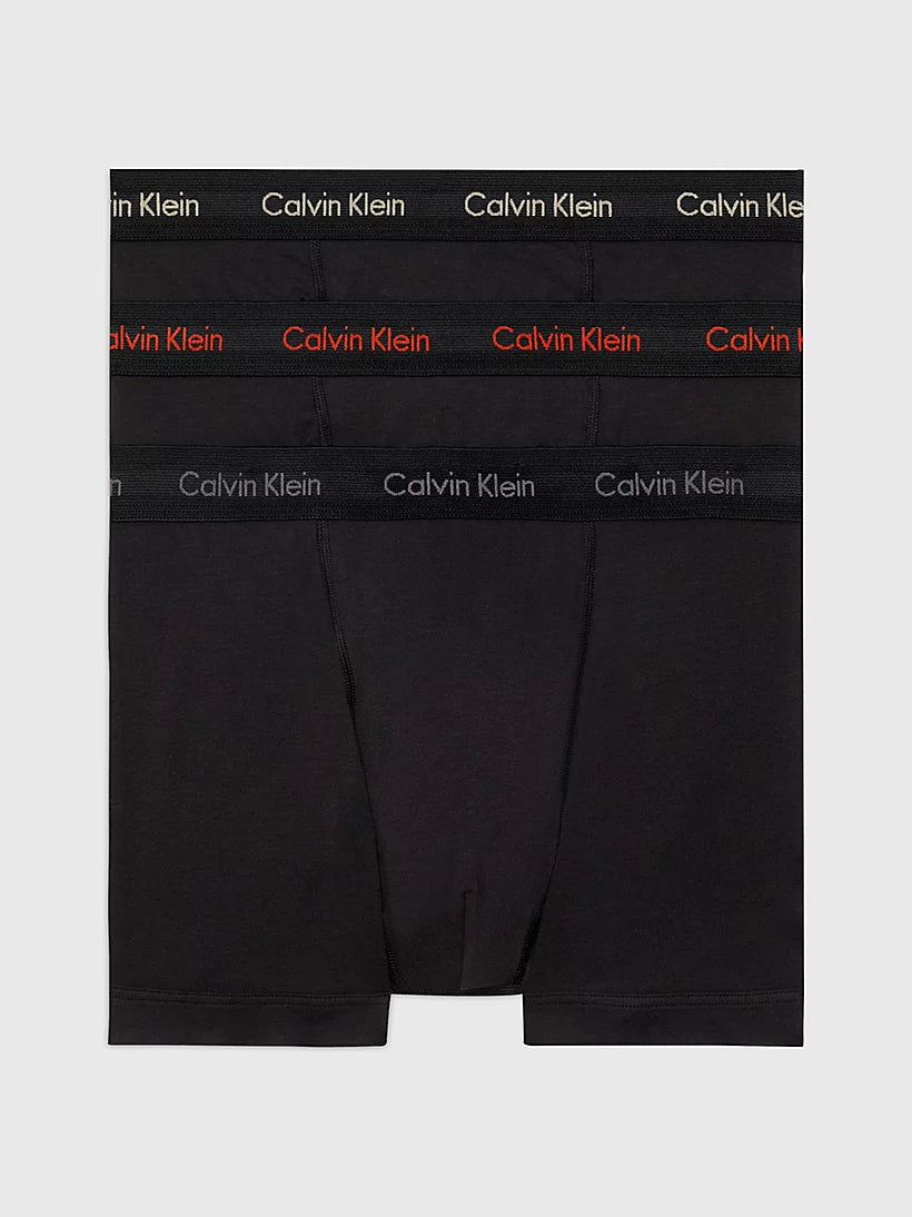 Calvin Klein 3 Pack Cotton Stretch Trunks -Black with Coloured Logos