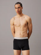 Calvin Klein 3 Pack Cotton Stretch Trunks, Black - Coloured Waistbands