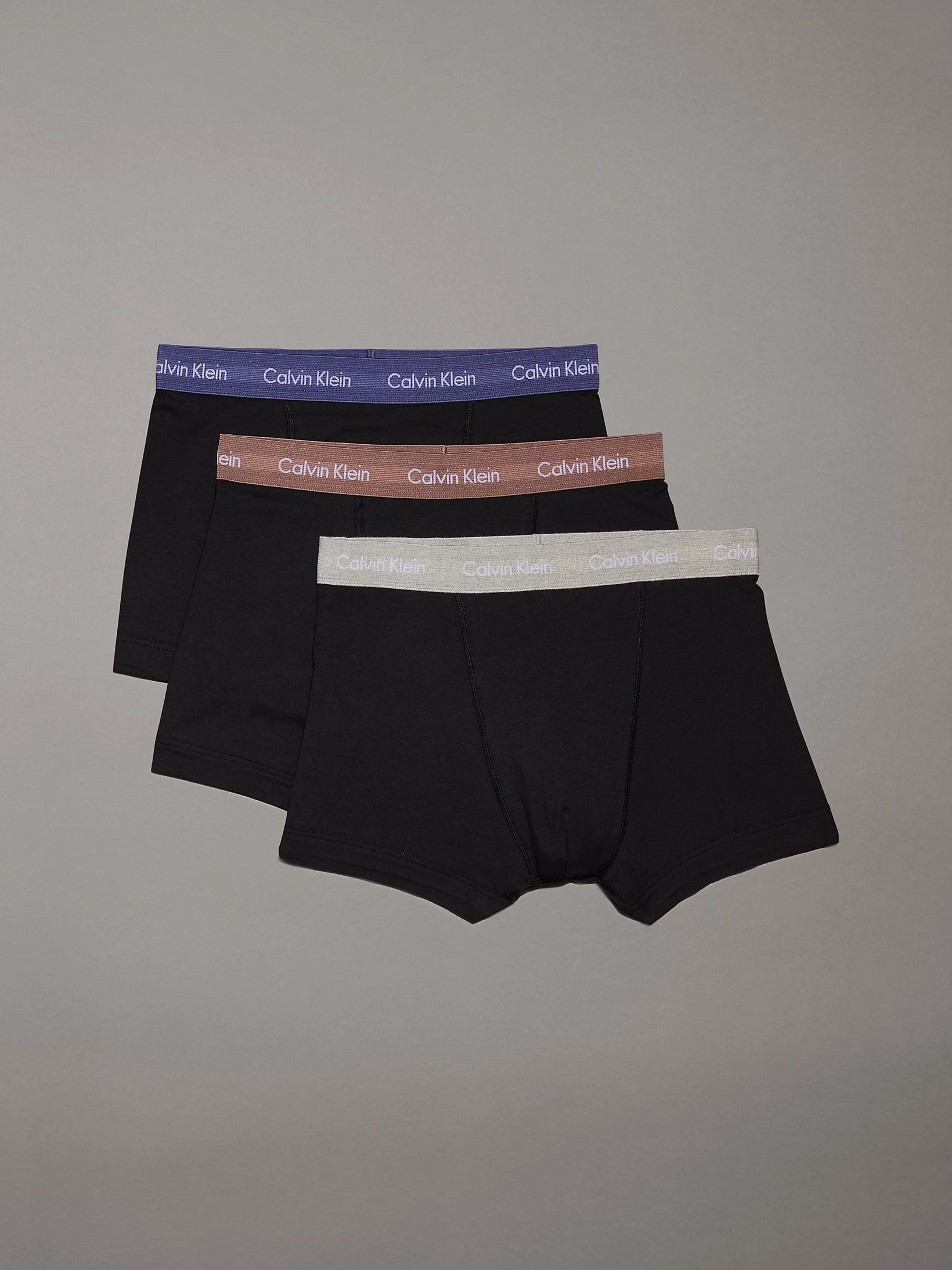 Calvin Klein 3 Pack Cotton Stretch Trunks, Black - Coloured Waistbands