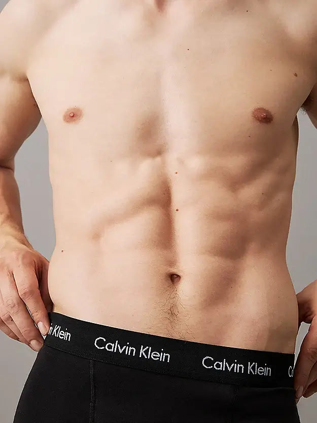 Calvin Klein 3 Pack Cotton Stretch Trunks, B- Black, Shade, Slate Turq Wbs