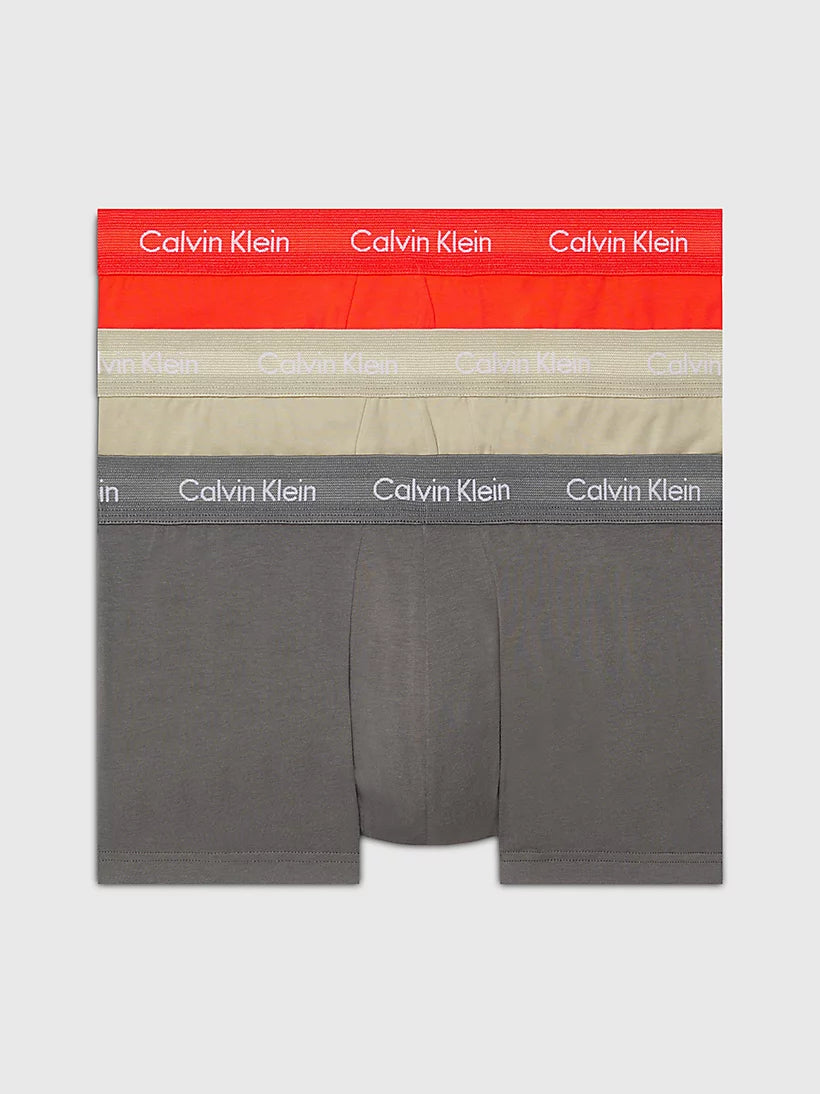 Calvin Klein 3 Pack Low Rise Trunks Cotton Stretch - Cherry Kiss/Eiffle Tower/Moss Gry