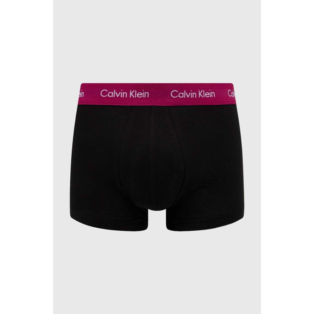 Calvin Klein 3 Pack Low Rise Trunks Cotton Stretch - Black with Coloured Waistband