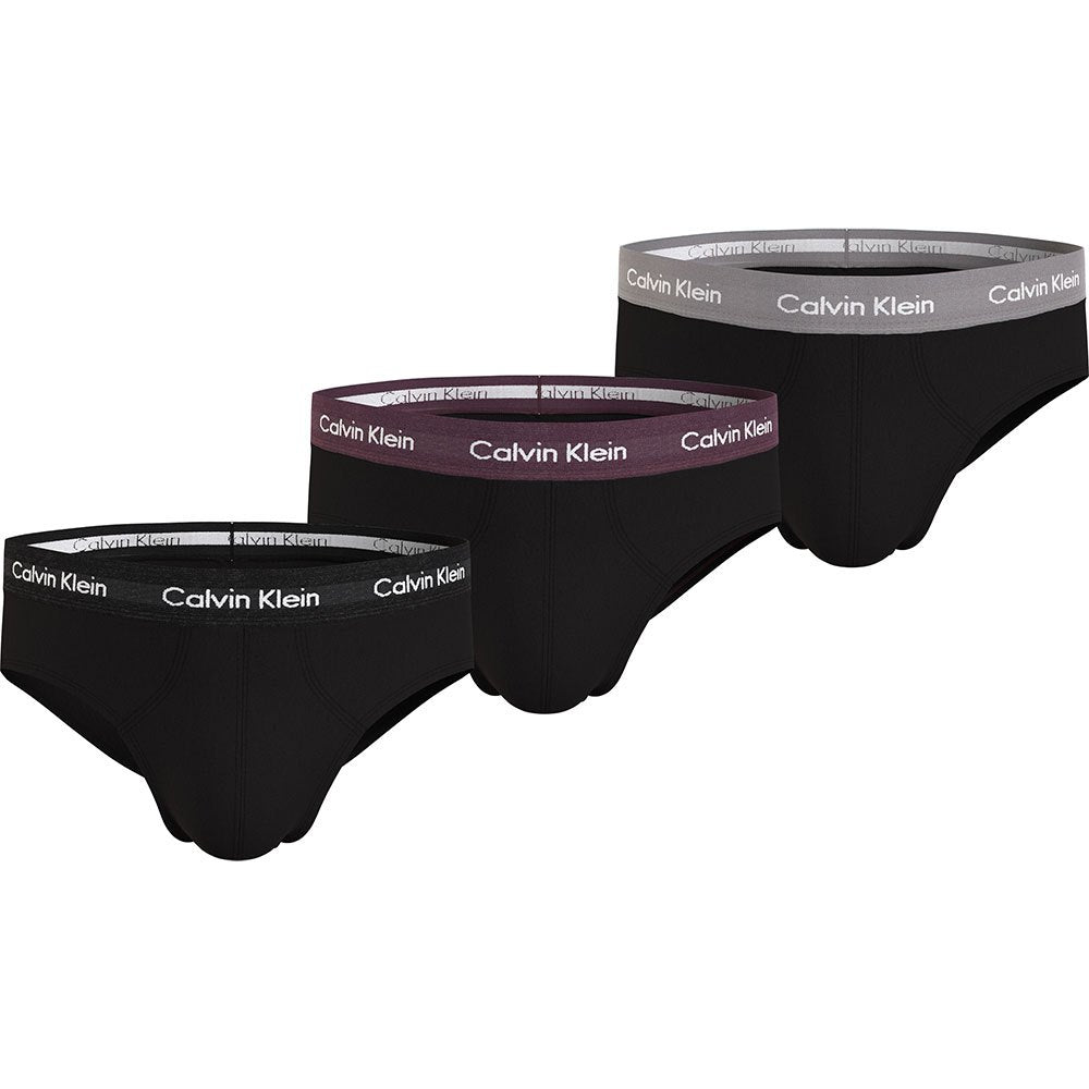 Calvin Klein 3 Pack Cotton Stretch Hip Briefs - Black/Tawny Port/Porpoise Wbs