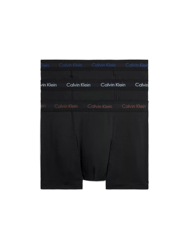 Calvin Klein 3 Pack Cotton Stretch Trunks -B- Marron, Skyway, Navy Logos