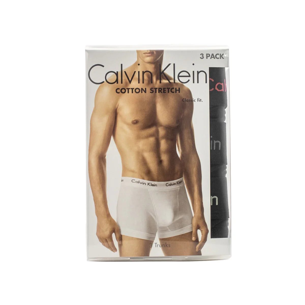 Calvin Klein 3 Pack Cotton Stretch Trunks -Black with Coloured Logos