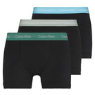 Calvin Klein 3 Pack Cotton Stretch Trunks -Black with Blue/Arona/Sageb Grn WBS