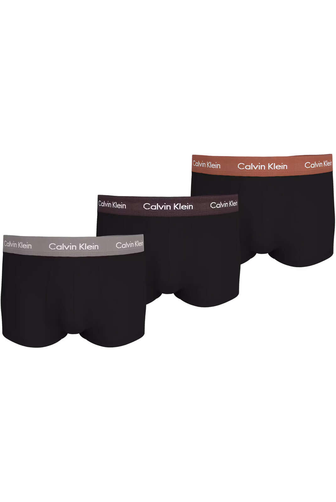 Calvin Klein 3 Pack Low Rise Trunks Cotton Stretch -Black - Rock Ridge, Fudge, Bruchetta WBS