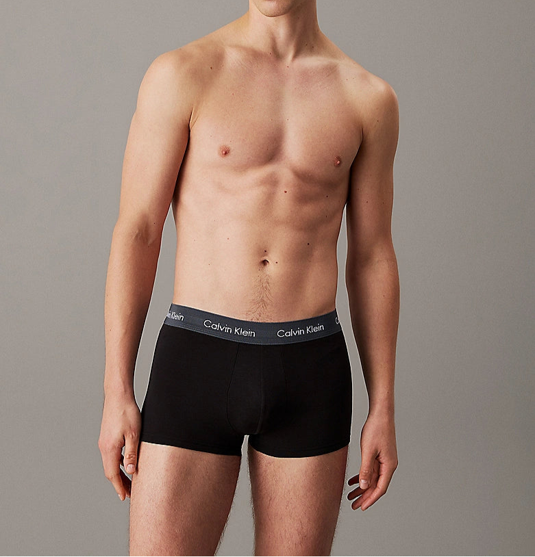 Calvin Klein 5 Pack Cotton Stretch - Low Rise Trunks, Black with Coloured Waistbands