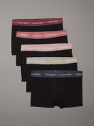 Calvin Klein 5 Pack Cotton Stretch - Low Rise Trunks, Black with Coloured Waistbands