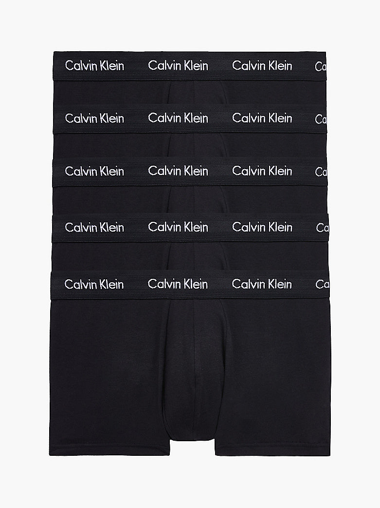 Calvin Klein 5 Pack Cotton Stretch - Low Rise Trunks ( Black / Black Waistband )