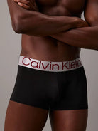 Calvin Klein 3 Pack Steel Micro Boxer Low Rise Trunks - Black / Red Logo