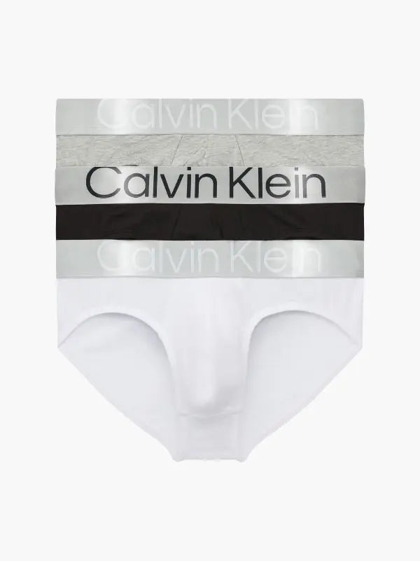 Calvin Klein 3 Pack Steel Cotton Hip Briefs, Black/White/Grey