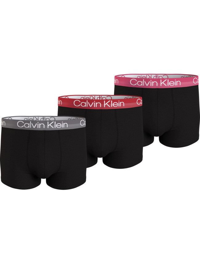 Calvin Klein 3 Pack Modern Structure Boxer Trunks - Black with Coloured Waistbands