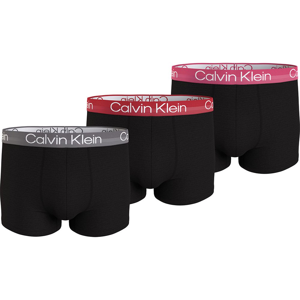 Calvin Klein 3 Pack Modern Structure Boxer Trunks - Black with Coloured Waistbands