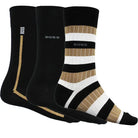 Boss 3 Pack Fine Rib Crew Socks - Black / Beige