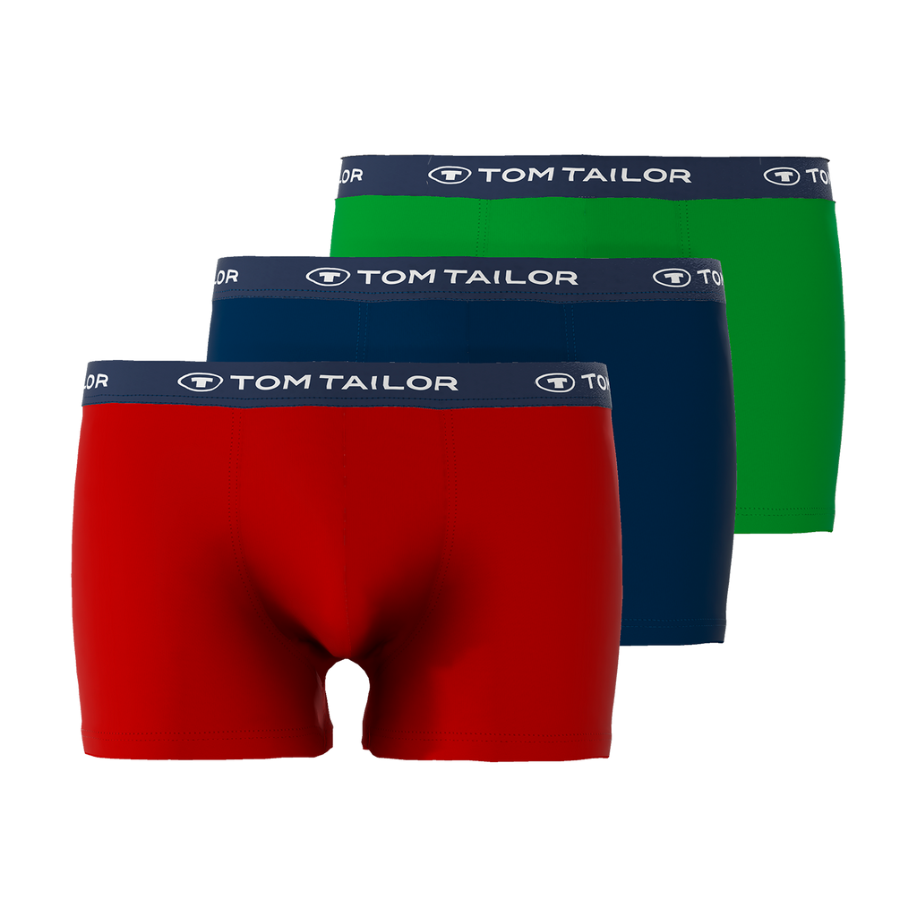 Tom Tailor Men's 3 Pack Cotton Stretch Trunks- Red/Navy/Green