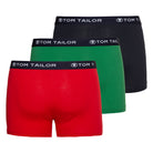 Tom Tailor Men's 3 Pack Cotton Stretch Trunks- Red/Navy/Green