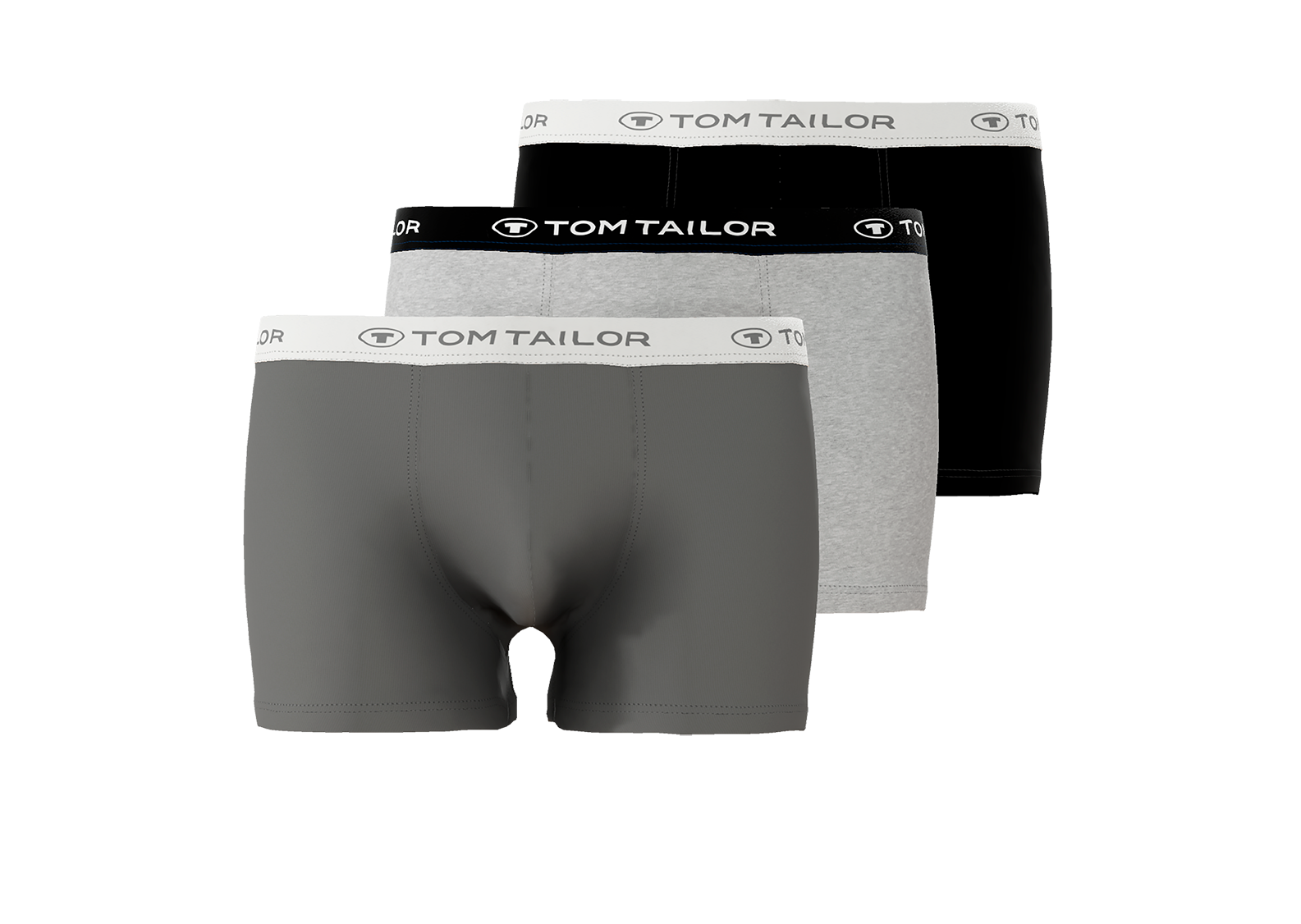 Tom Tailor Men's 3 Pack Cotton Stretch Trunks- Black/Grey/Anthra