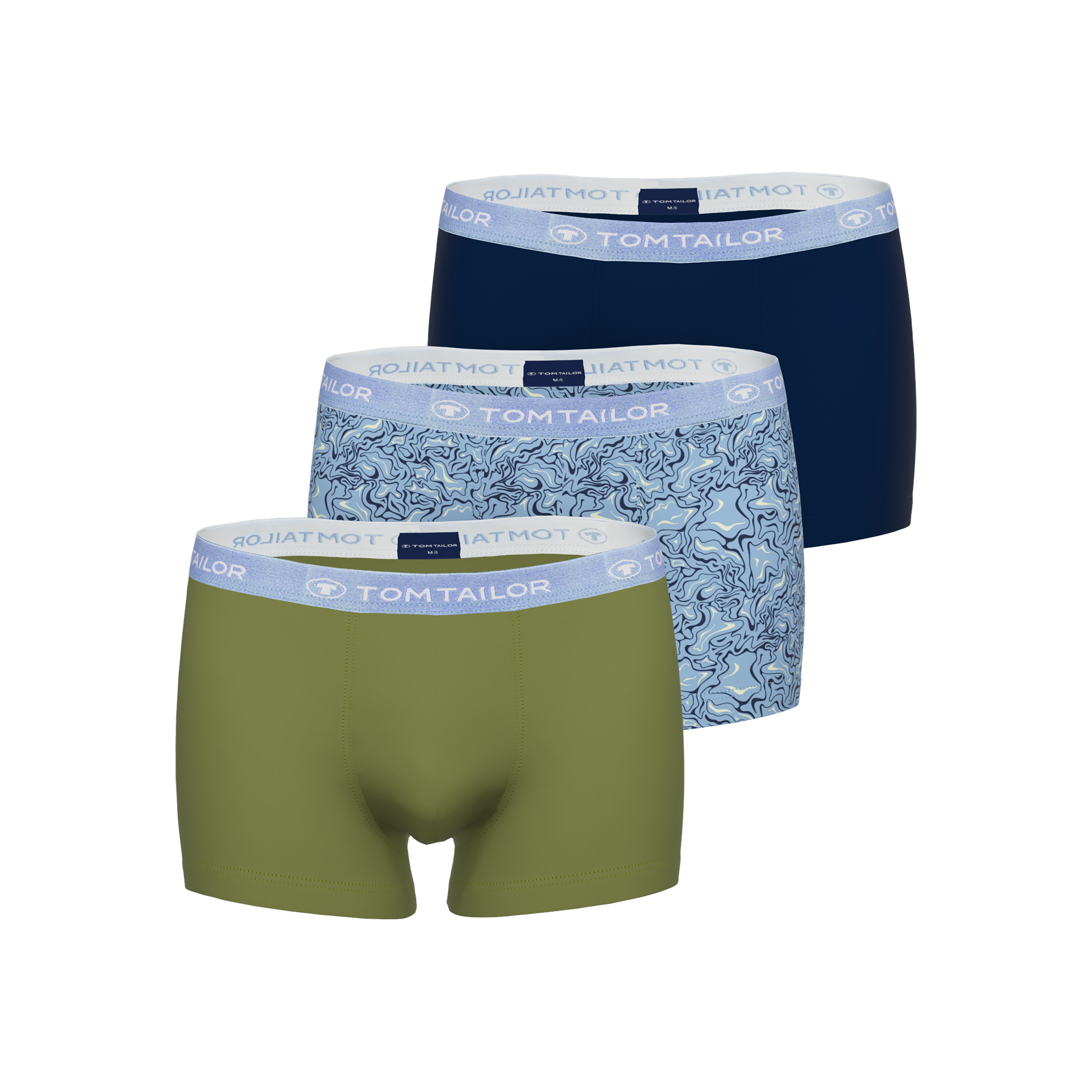 Tom Tailor Men's 3 Pack Cotton Stretch Trunks - Blue-Light-Over