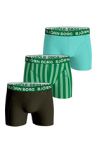 Björn Borg 3 Pack Cotton Stretch Boxers - Green Stripes / Black