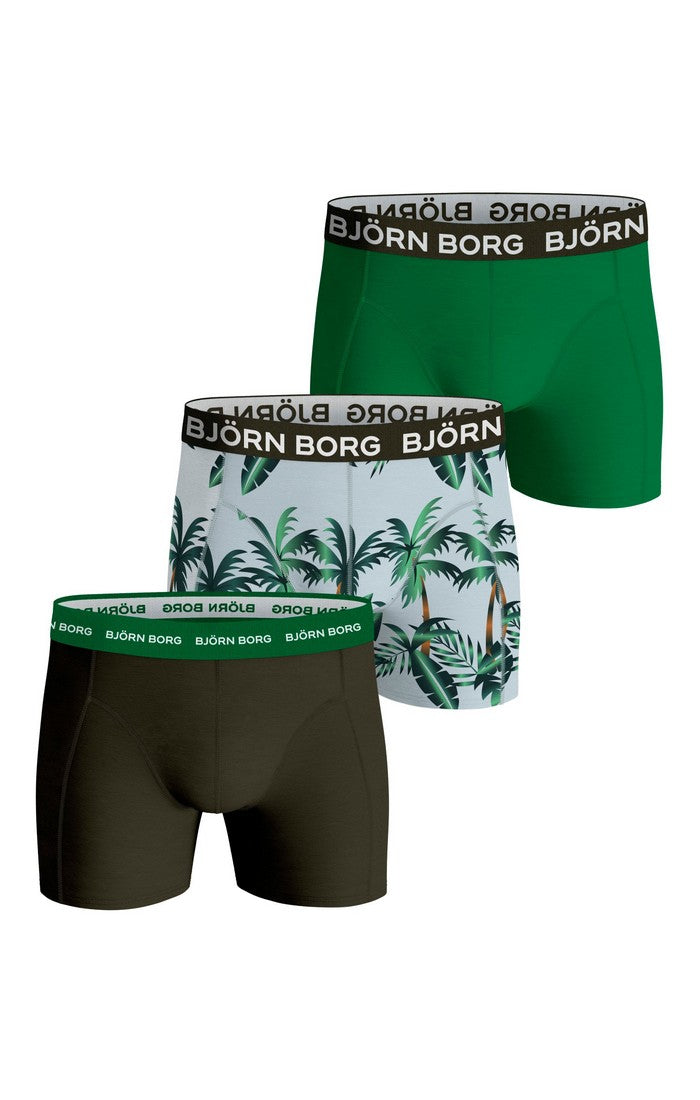 Björn Borg 3 Pack Cotton Stretch Boxers - Green Palm Print