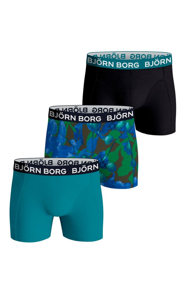 Björn Borg 3 Pack Cotton Stretch Boxers - Green Leaf Print