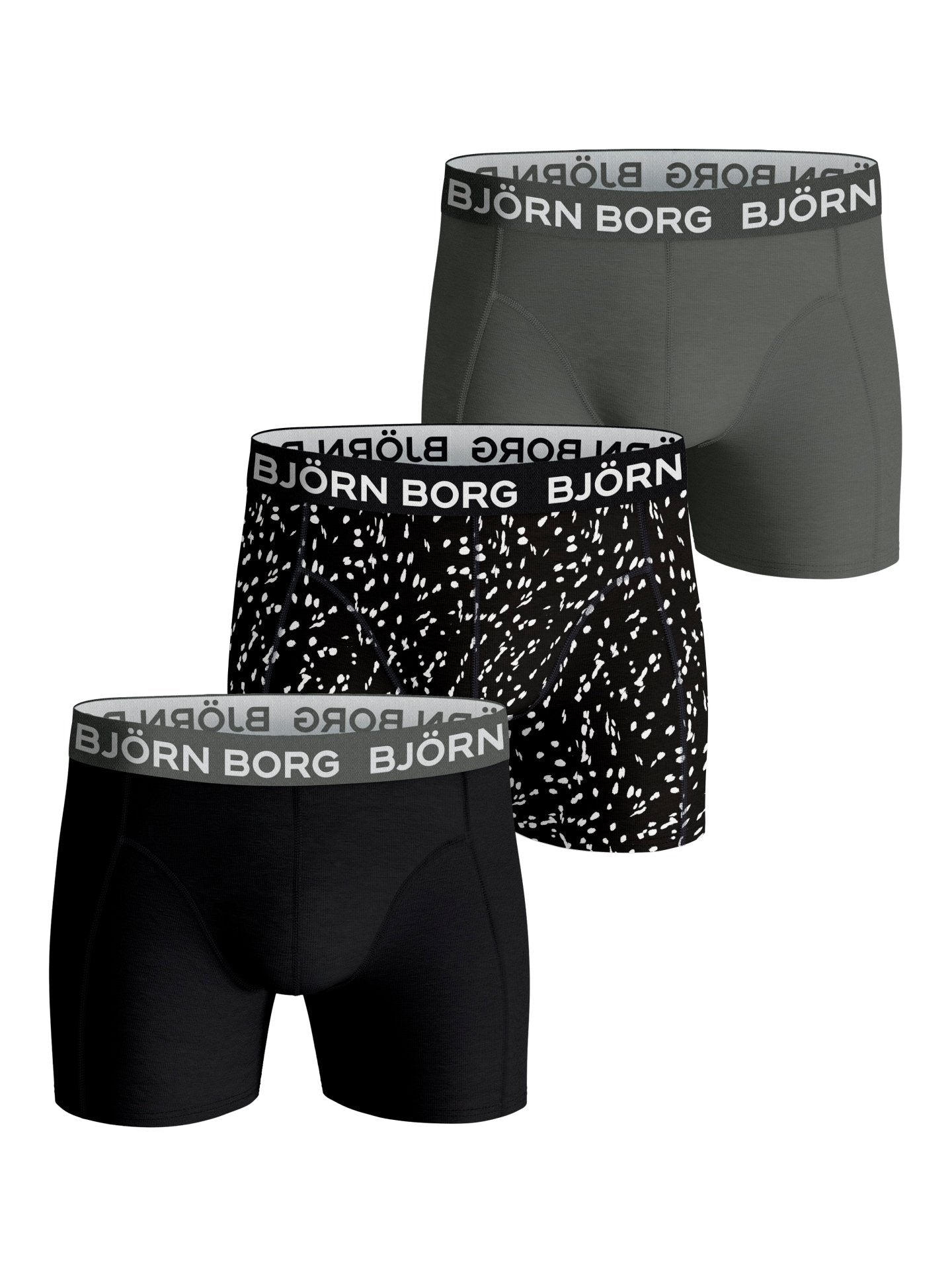 Bjorn Borg Cotton Stretch Boxer 3 Pack - Grey / Black Print