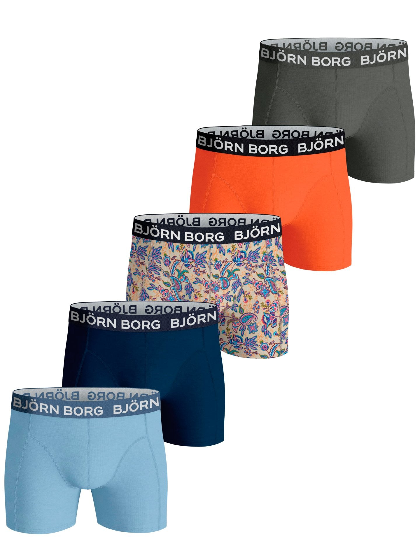 Bjorn Borg Cotton Stretch Boxer 5 pack - Blue/Print/Navy/Orange/Grey