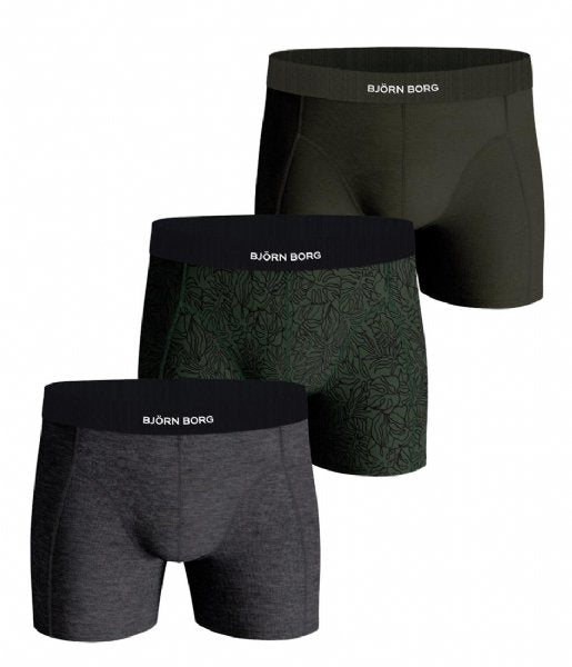 Bjorn Borg 3-Pack Premium Cotton Stretch Men's Boxers - Olive, Print, Grey