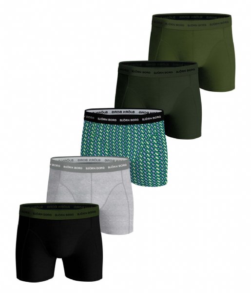 Bjorn Borg Cotton Stretch Boxer Trunks 5 pack - Olive, Green Print ...