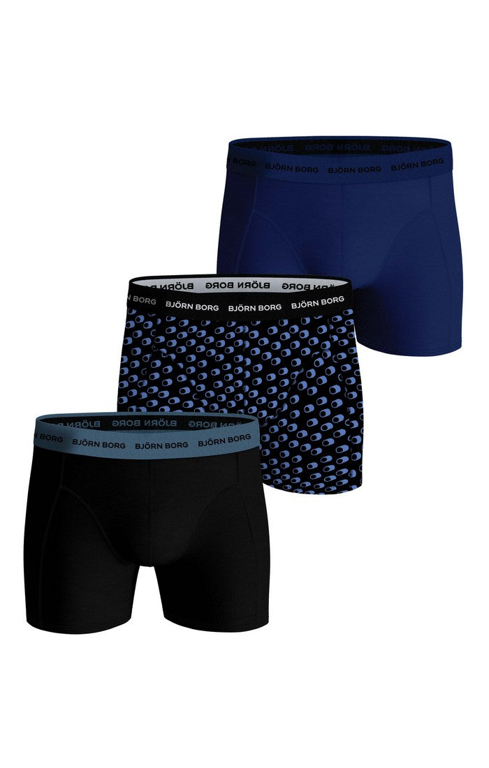 Bjorn Borg Cotton Stretch Boxer Trunks 3 Pack - Peacock Blue