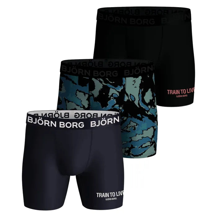 Björn Borg 3 Pack Performance Boxer - Black, Print, Navy Blue