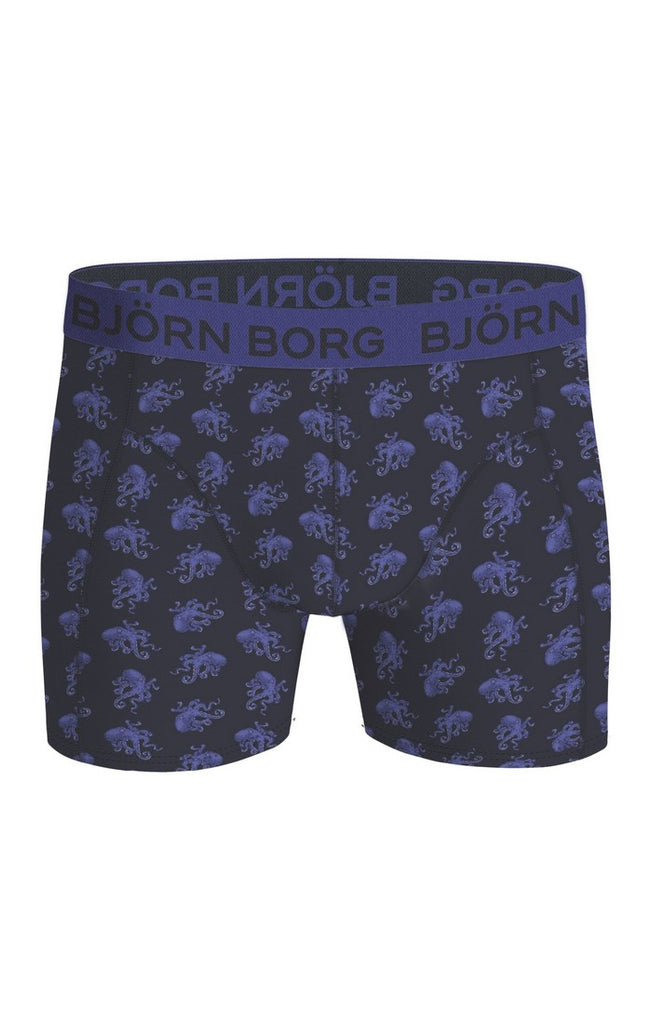 Bjorn Borg Cotton Stretch Boxer Trunks 3 Pack - Black,Navy Print, Blue