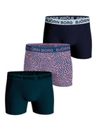 Bjorn Borg Cotton Stretch Boxer Trunks 3 Pack - Blue, Green, Purple Print