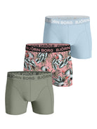 Bjorn Borg Cotton Stretch Boxer Trunks 3 Pack - Olive, Sky Blue, Pink Print