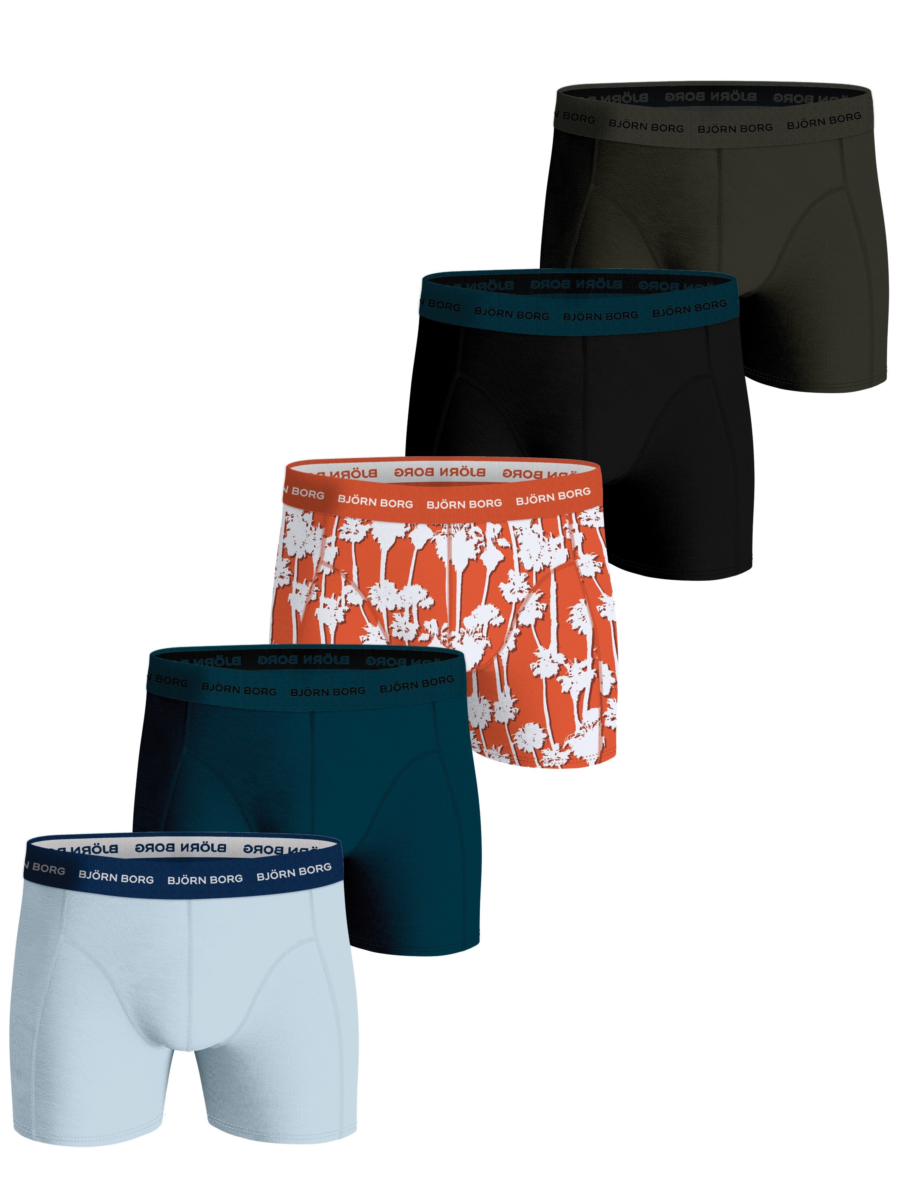 Bjorn Borg Cotton Stretch Boxer Trunks 5 pack - Olive, Black, Green, Red Print