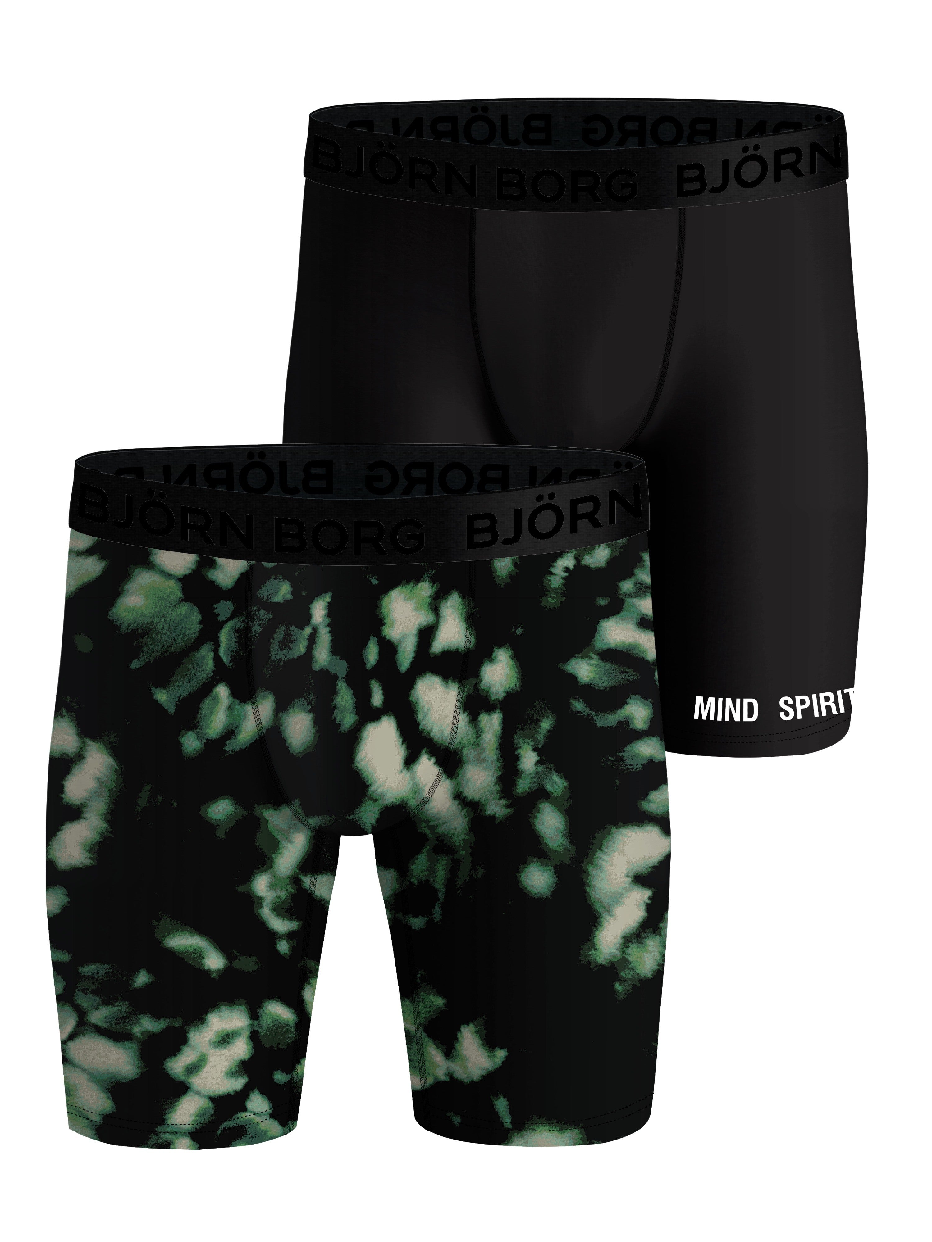 Björn Borg Performance Boxers Long Leg 2-pack - Black, Green Print