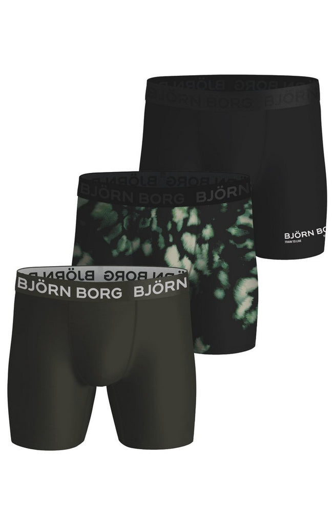 Björn Borg 3 Pack Performance Boxer - Olive / Black / Green Print