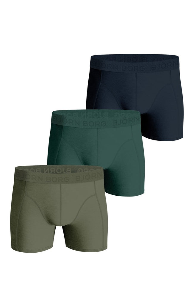 Björn Borg 3 Pack Cotton Stretch Boxers - Olive/Green/Blue