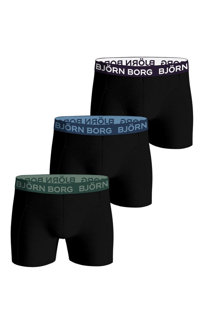 Bjorn Borg Cotton Stretch Boxer Trunks 3 Pack - Black / Coloured Waistbands