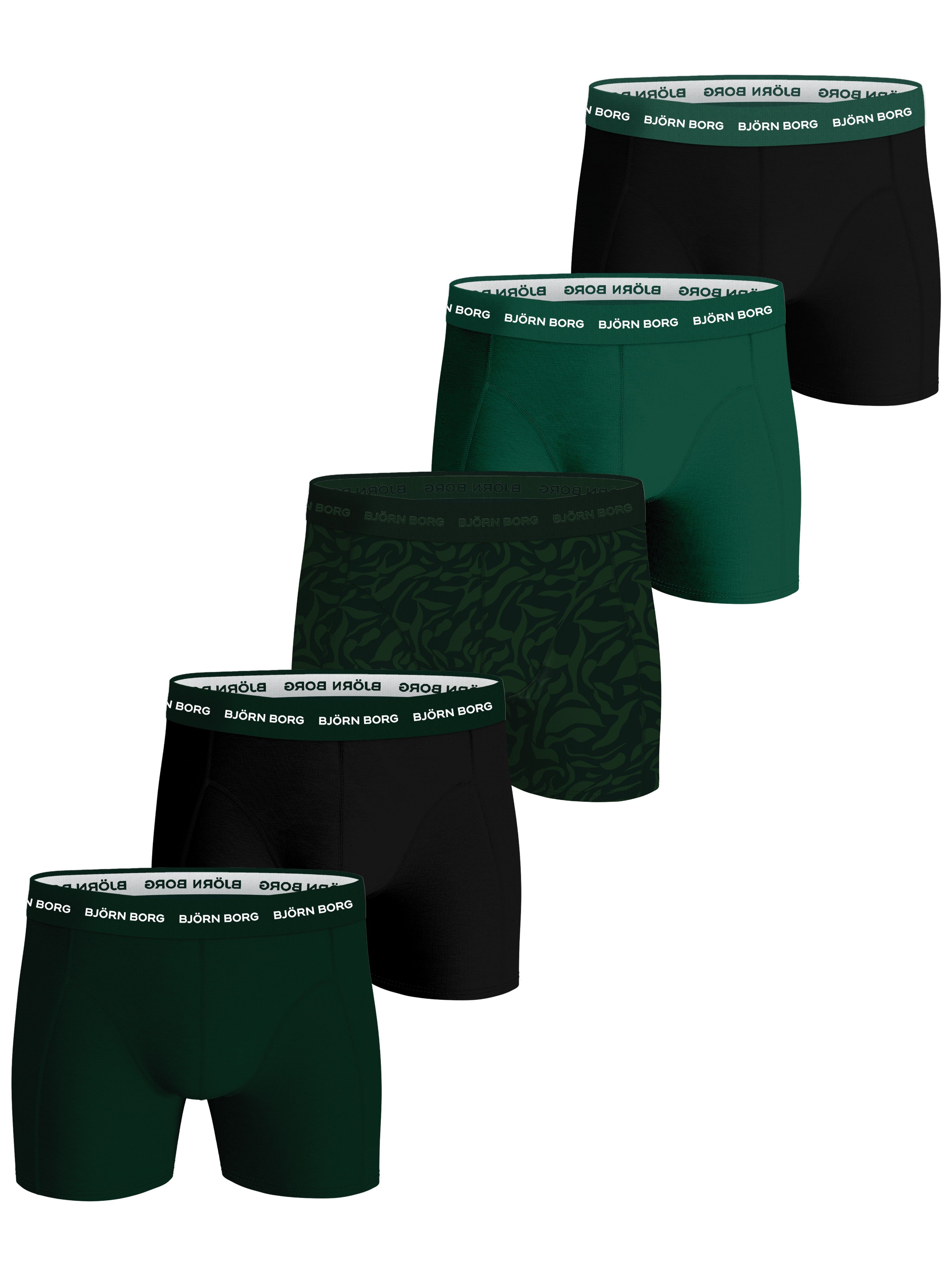 Björn Borg - 5 Pack Cotton Stretch Boxers - Green/Black/Green Print