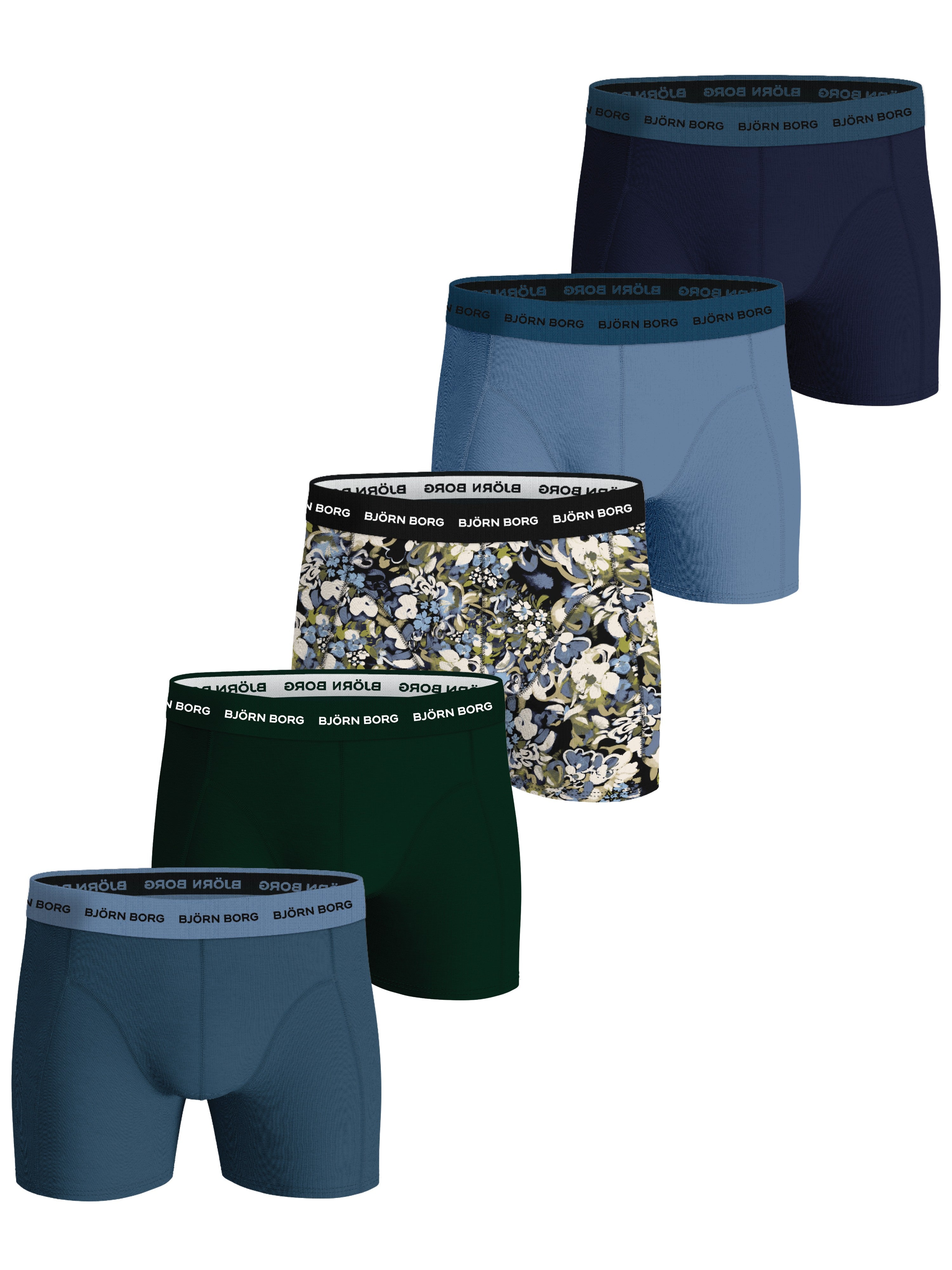 Björn Borg - 5 Pack Cotton Stretch Boxers - Blue/Green/Print